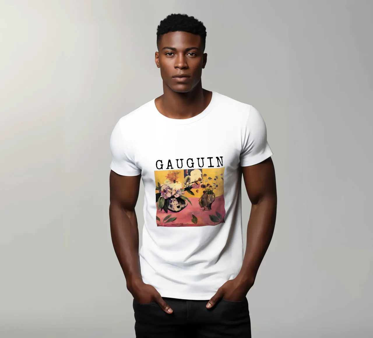 Natura morta con vaso a forma di testa e giapponese t-shirt da arleneturnershop