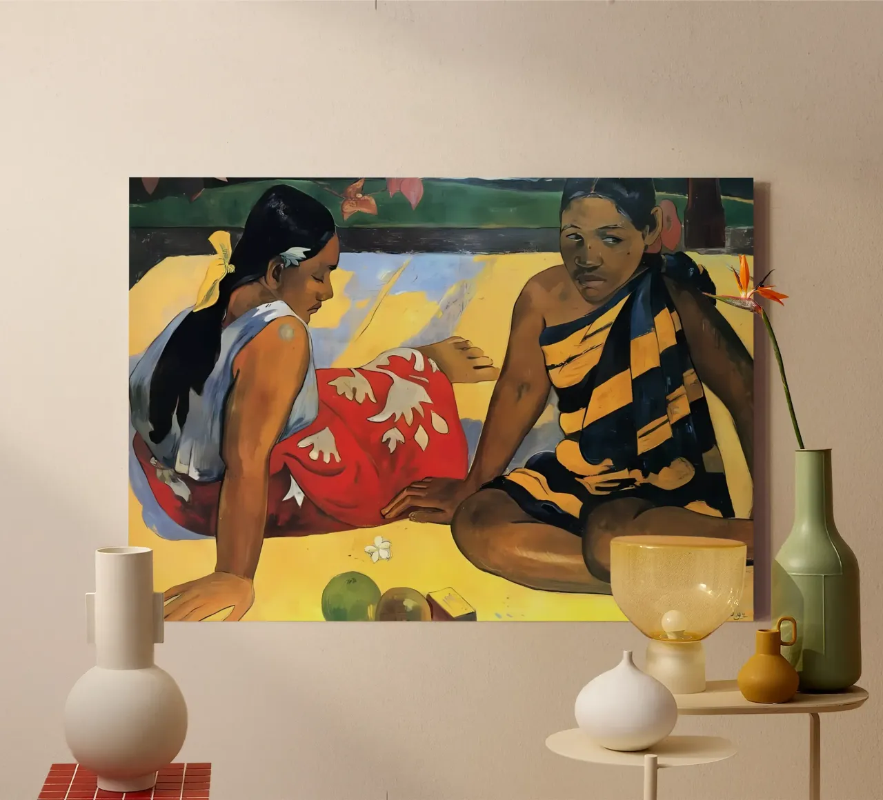 Donne tahitiane sulla spiaggia tela da arleneturnershop