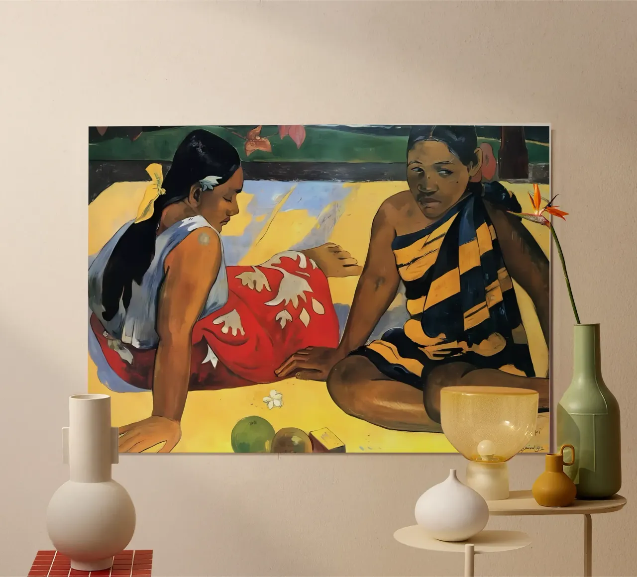 Donne tahitiane sulla spiaggia carta hahnemühle da arleneturnershop