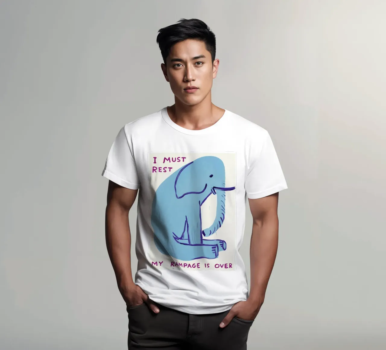 I Must Rest David Shrigley Elephant Blue t-shirt da RANDER J