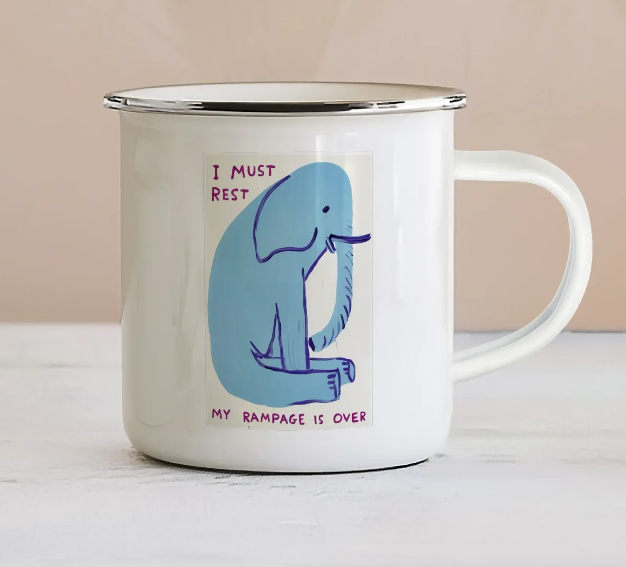 I Must Rest David Shrigley Elephant Blue tazza in smalto da RANDER J