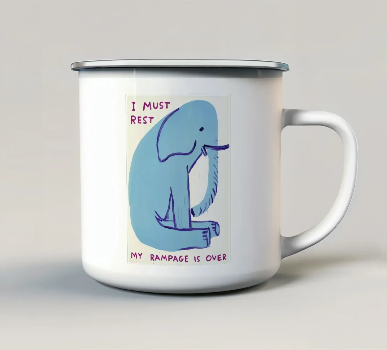 I Must Rest David Shrigley Elephant Blue tazza in smalto da RANDER J