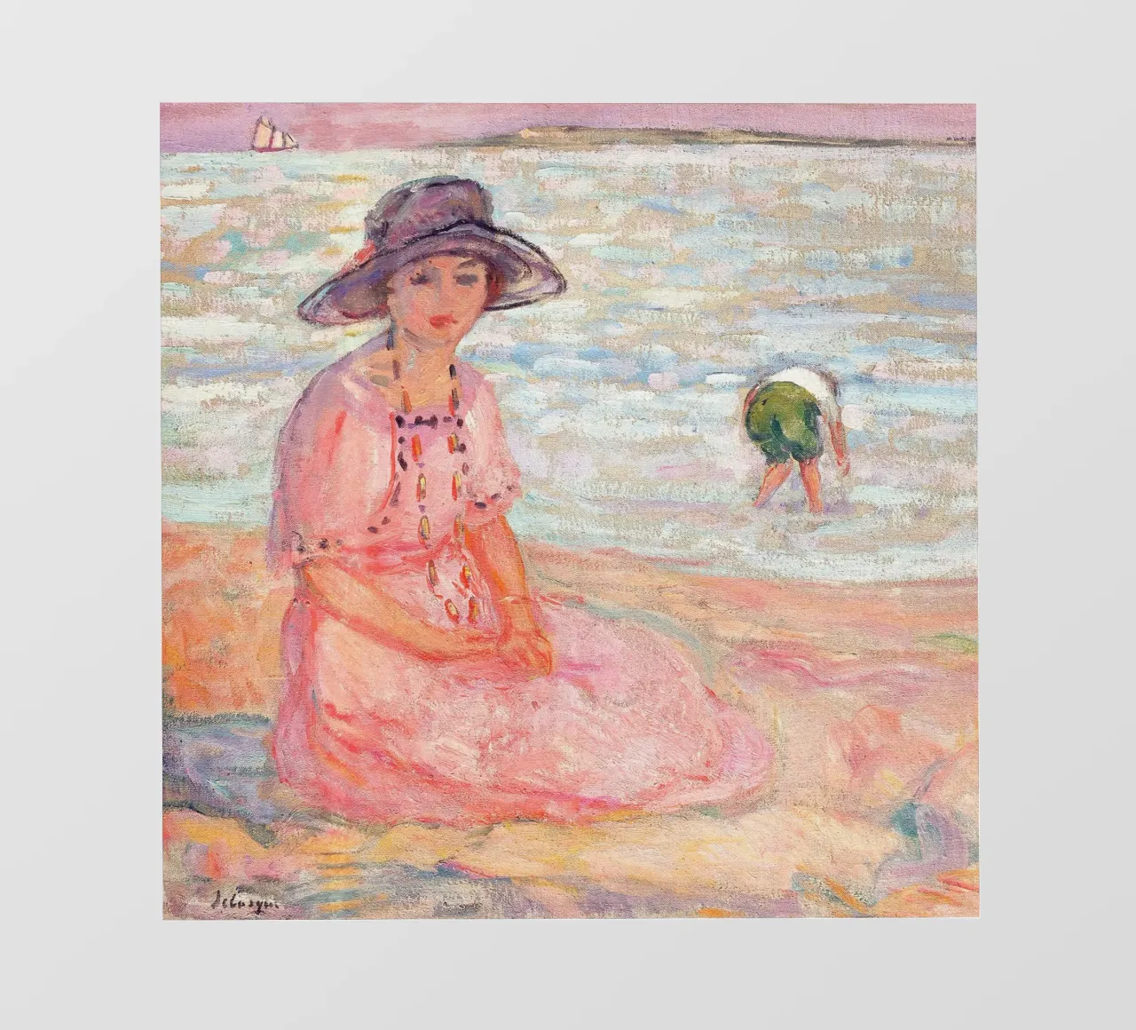 La donna con il vestito rosa in riva al mare pellicola backlit da Roy Terrell