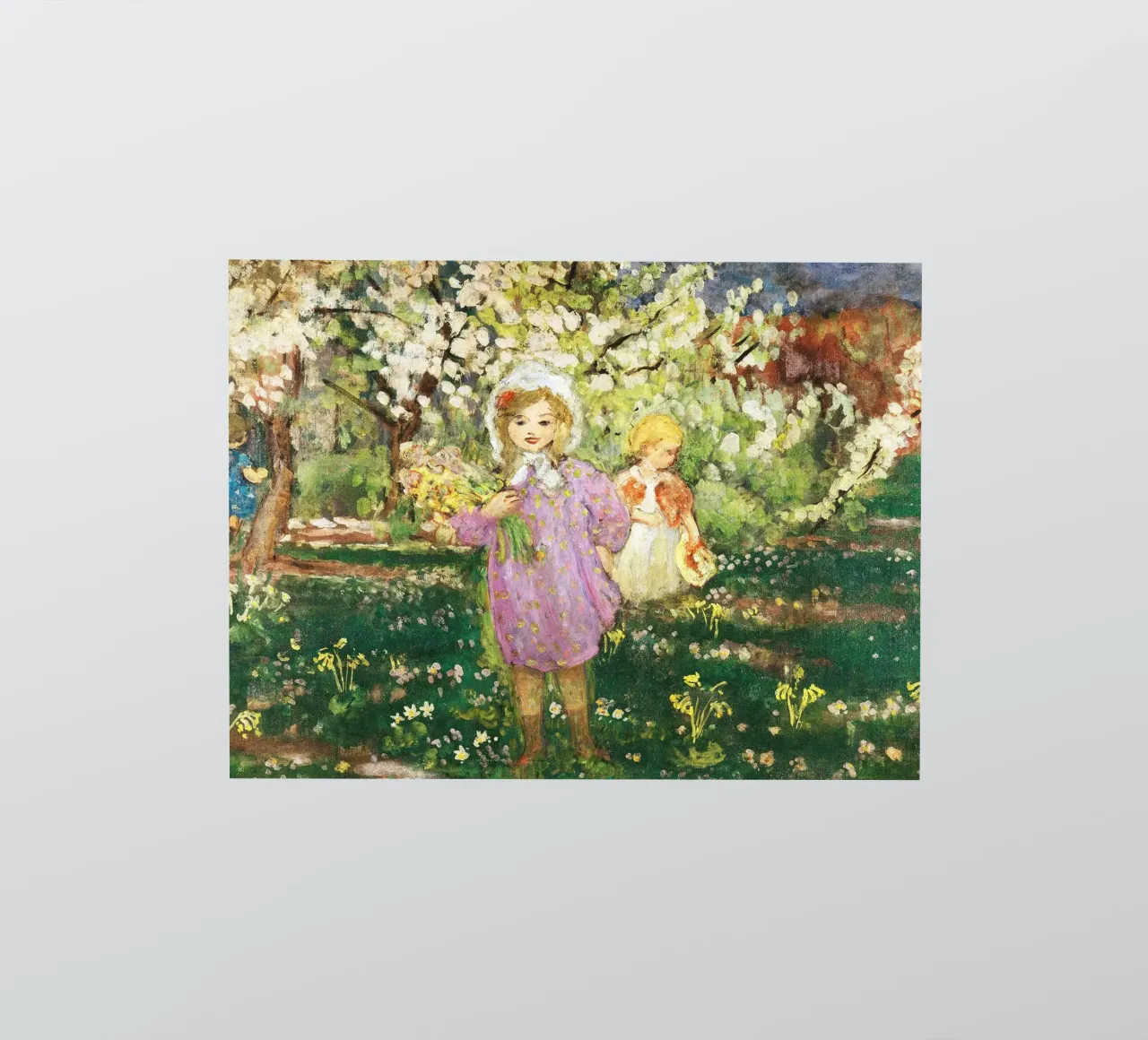 Enfants dans un verger en fleurs autocollant de Roy Terrell