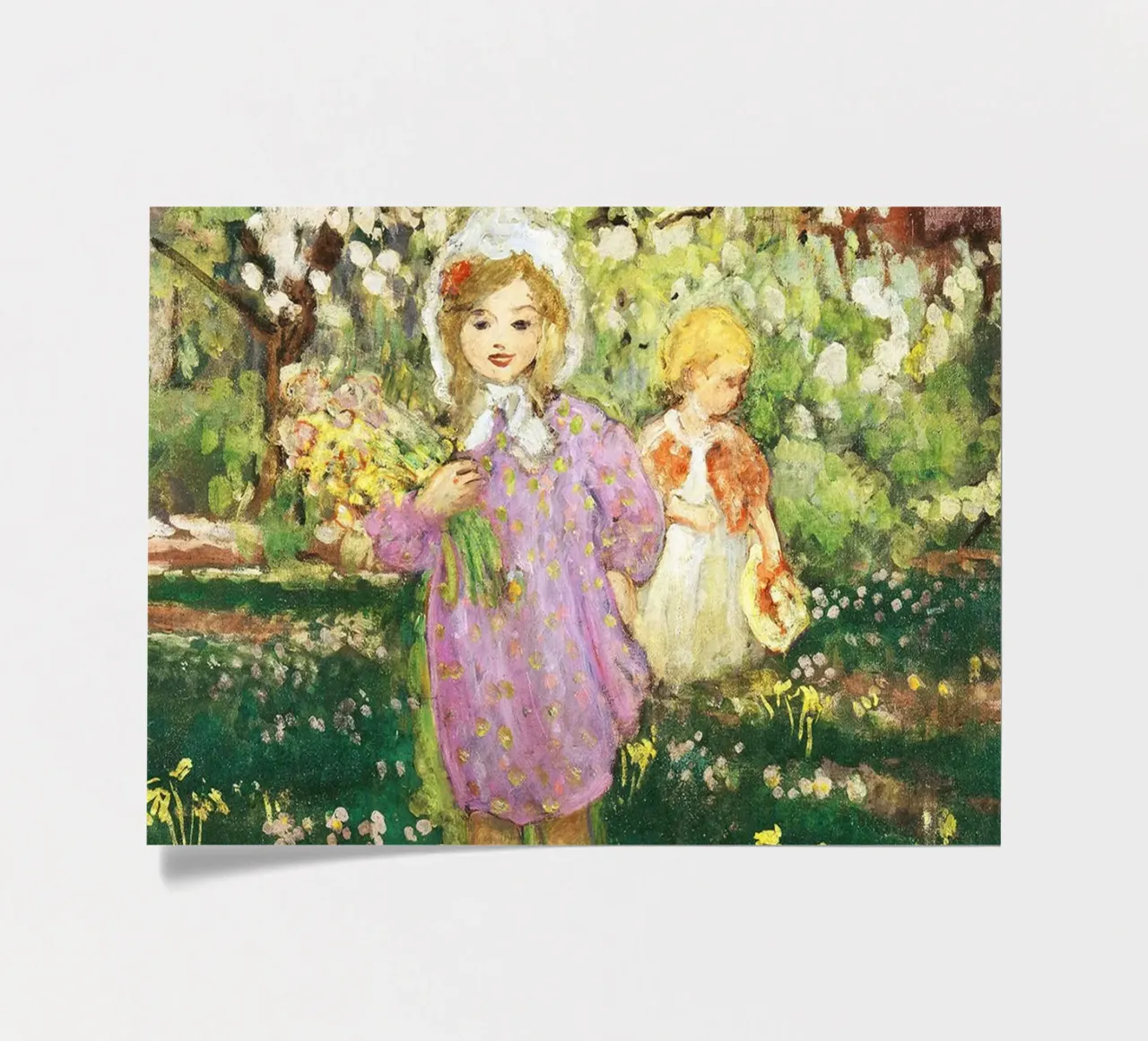 Bambini in un frutteto in fiore foglio adesivo da Roy Terrell