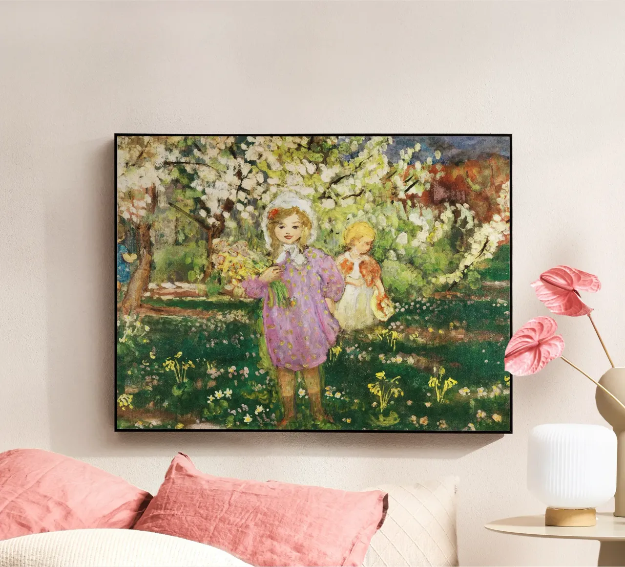 Bambini in un frutteto in fiore plexiglass da Roy Terrell