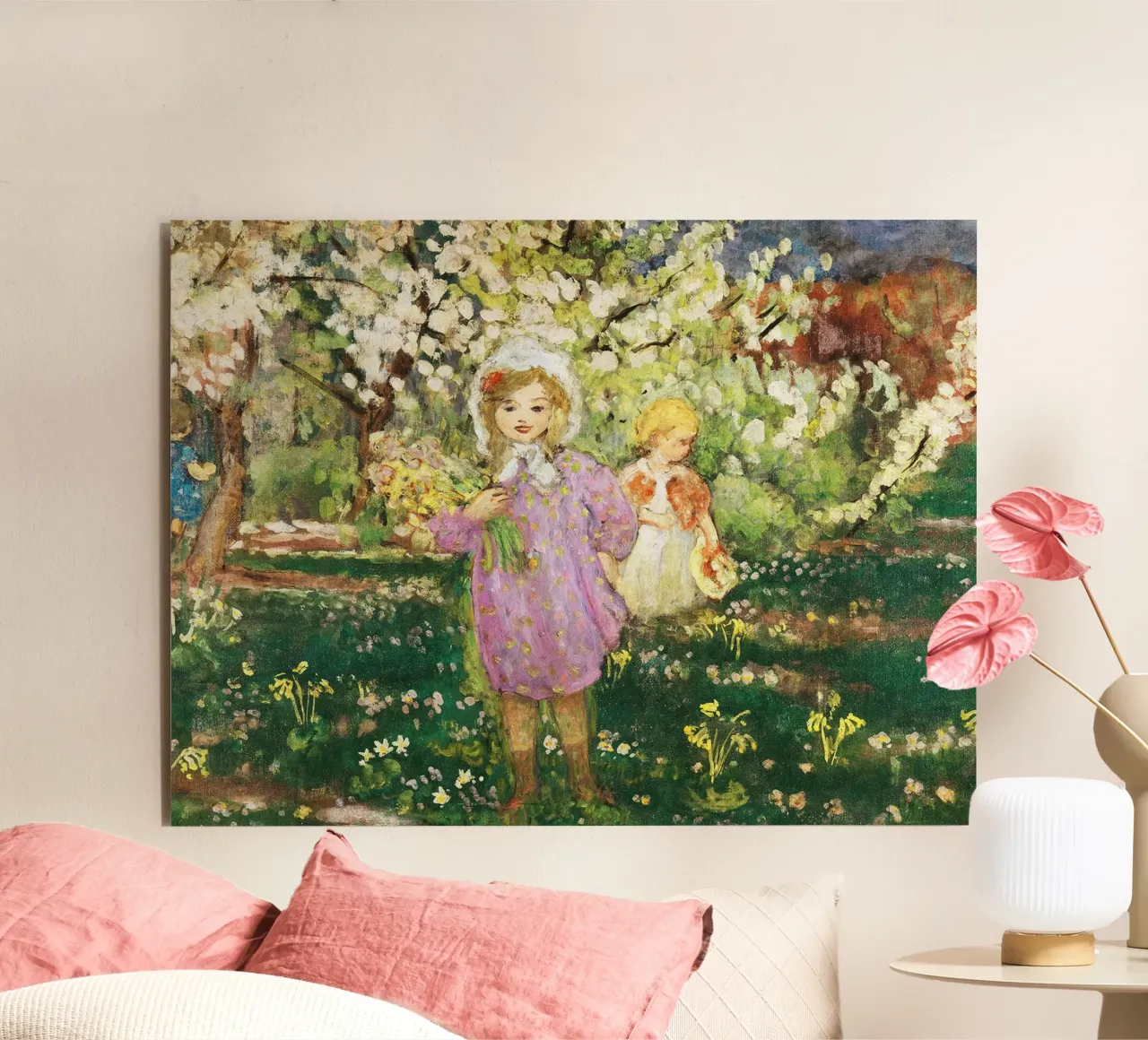 Bambini in un frutteto in fiore pannello forex da Roy Terrell