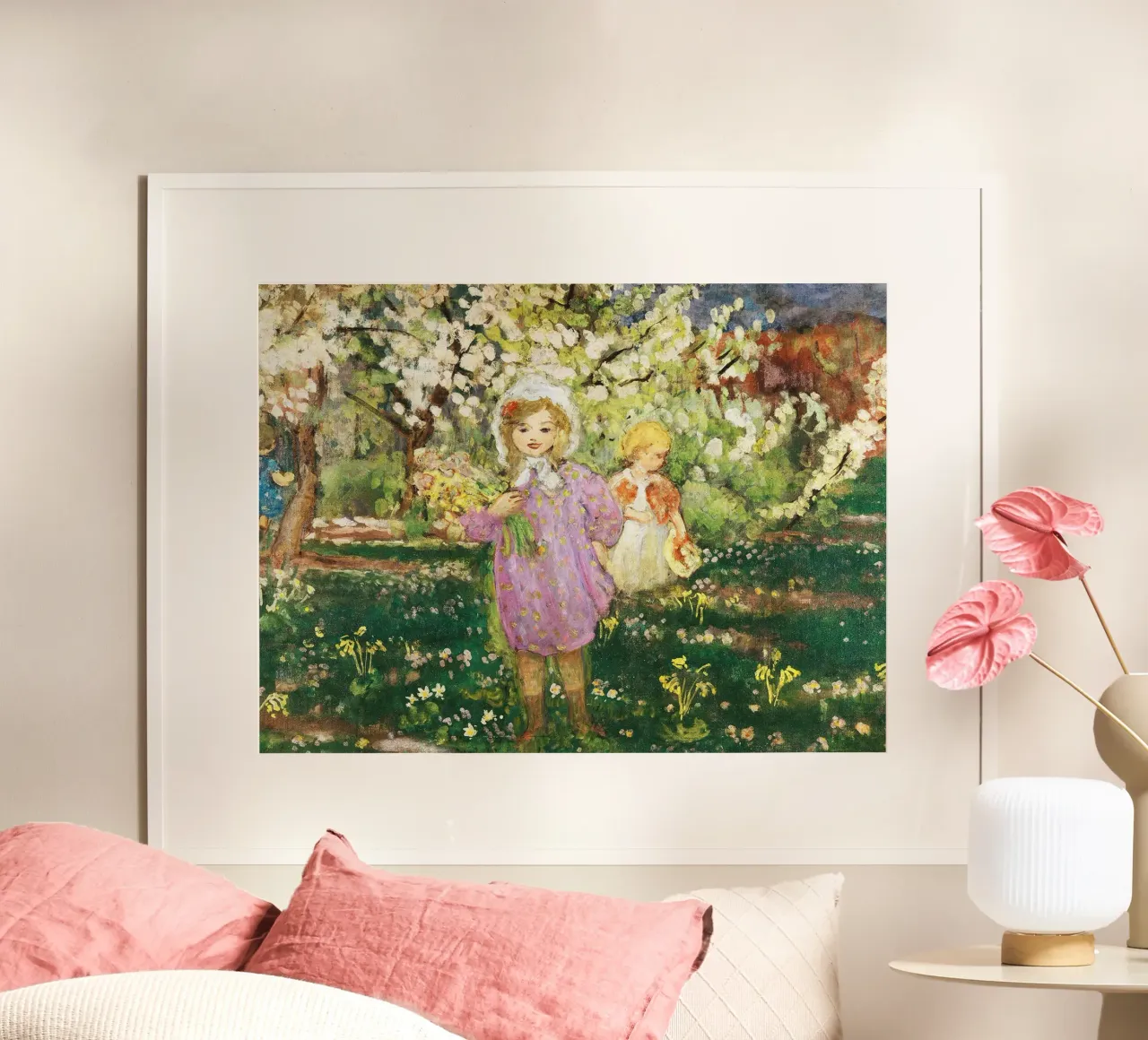Bambini in un frutteto in fiore poster da Roy Terrell