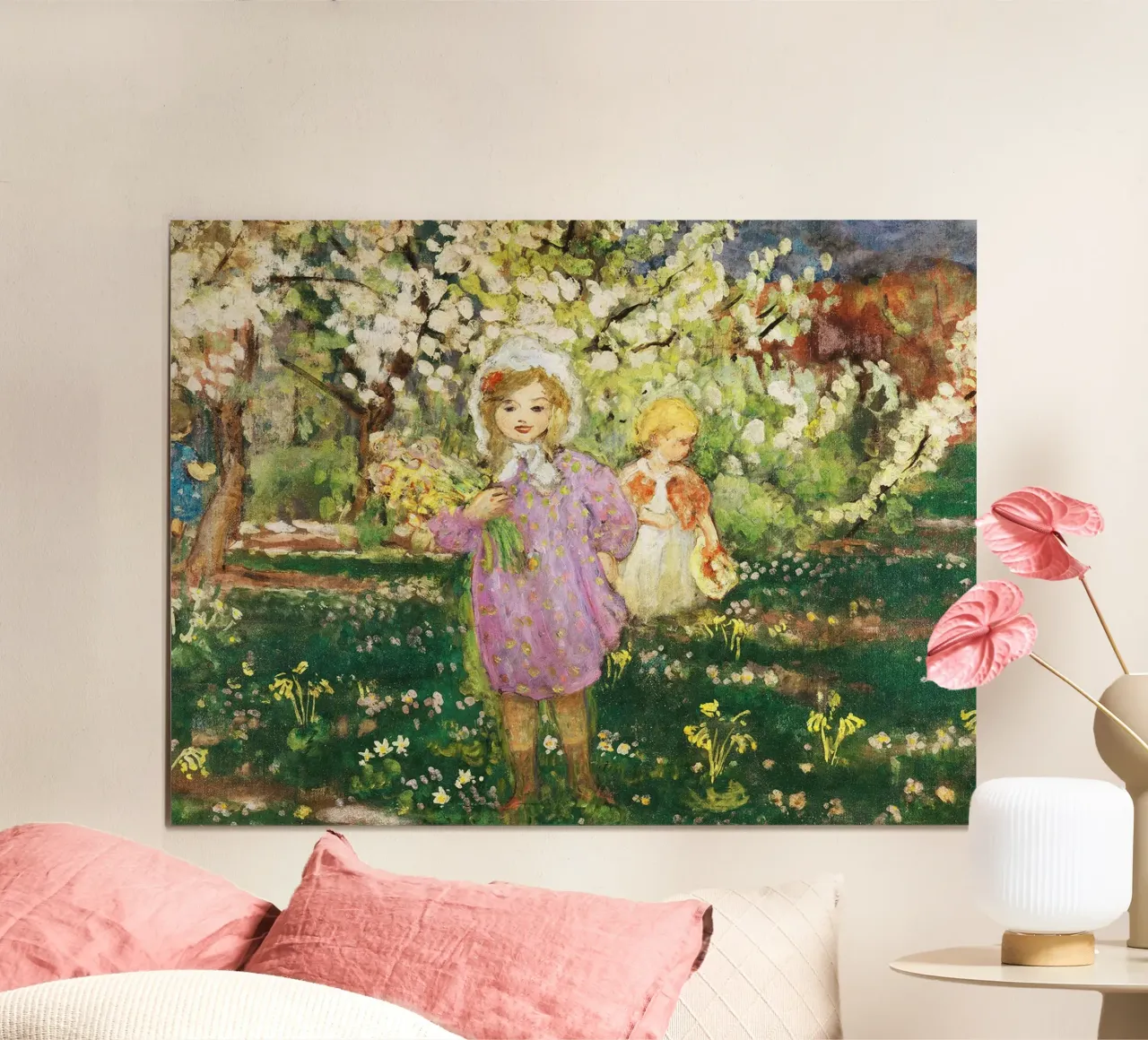 Bambini in un frutteto in fiore poster da Roy Terrell