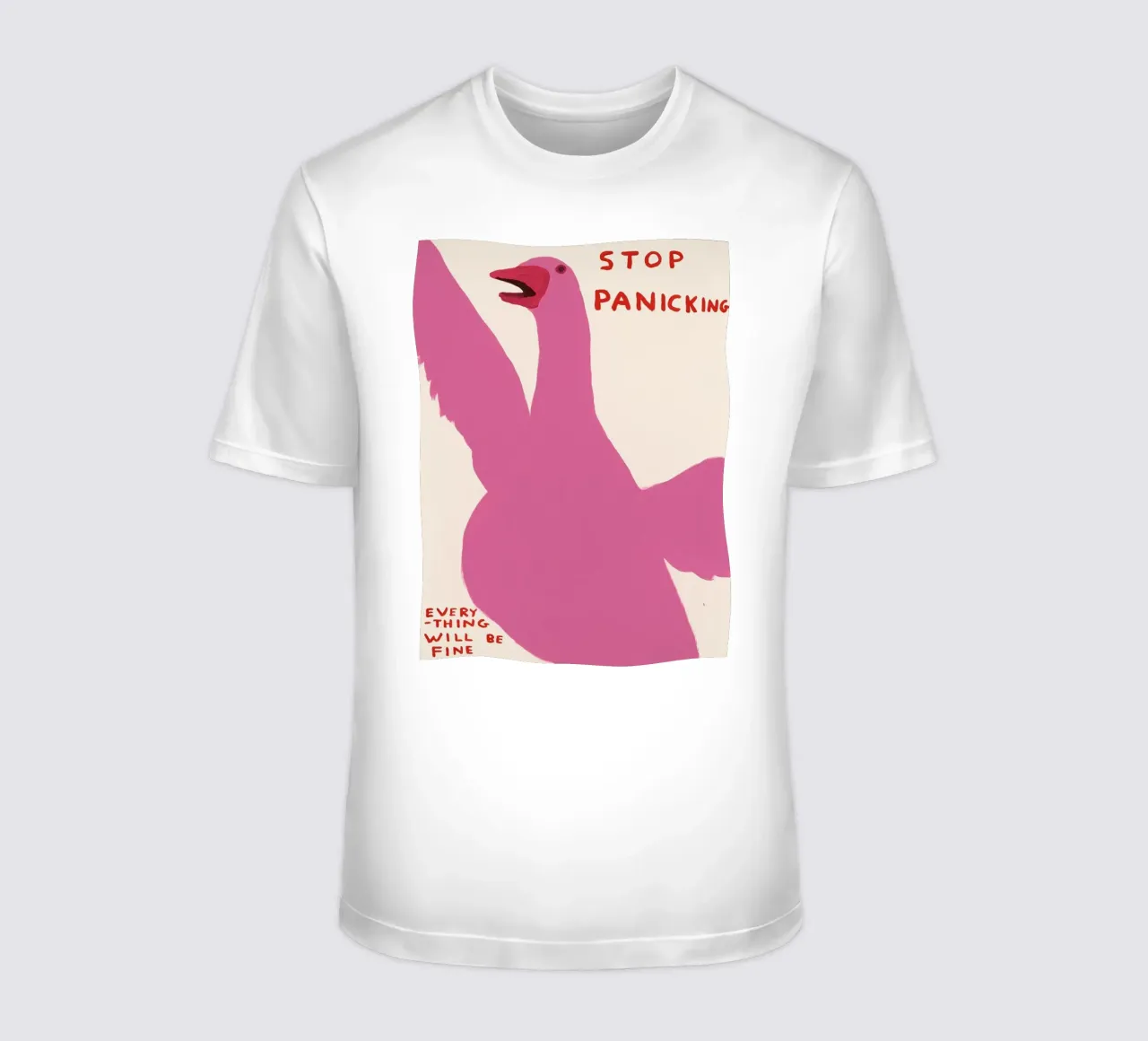 Stop Panicking David Shrigley Pink Swan t-shirt da RANDER J