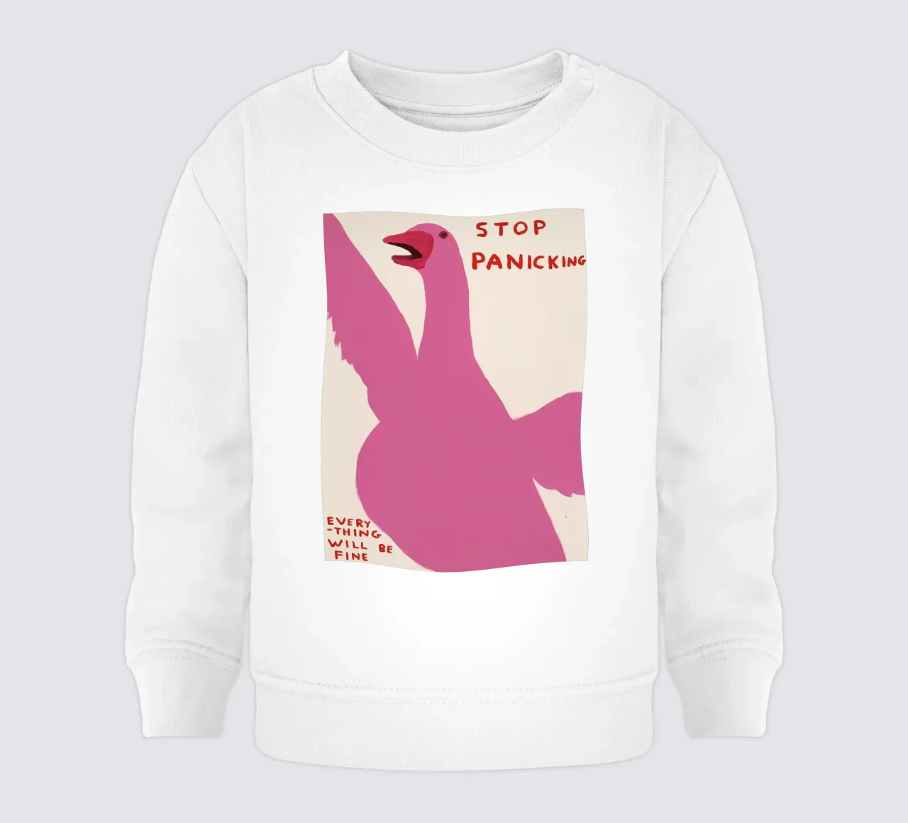 Stop Panicking David Shrigley Pink Swan felpa neonato da RANDER J