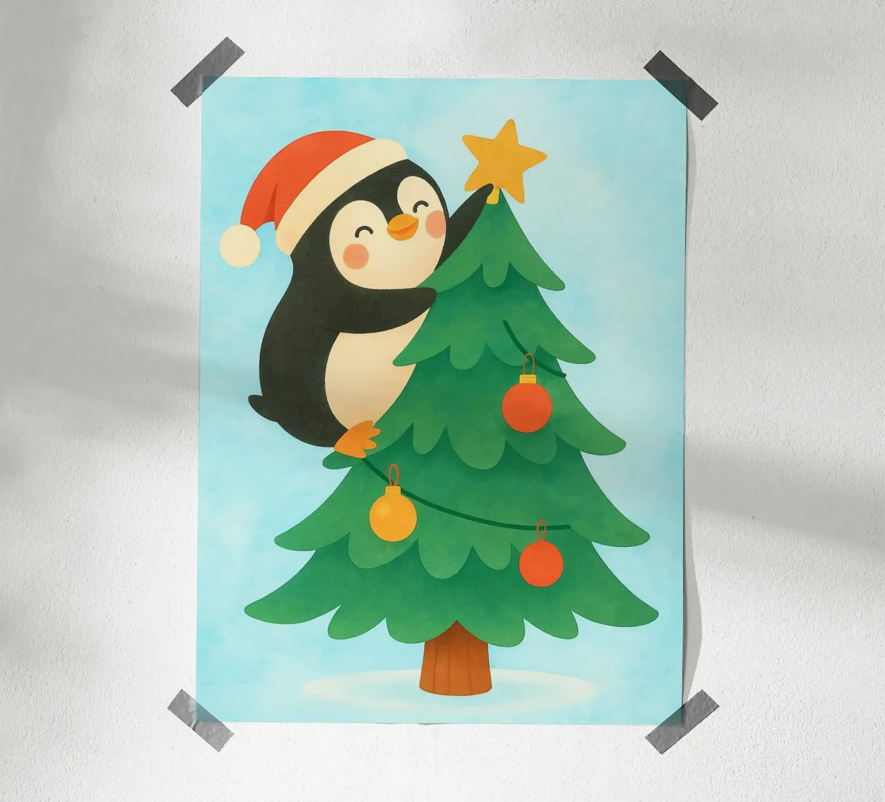 pinguino di Natale carta hahnemühle da SADELA