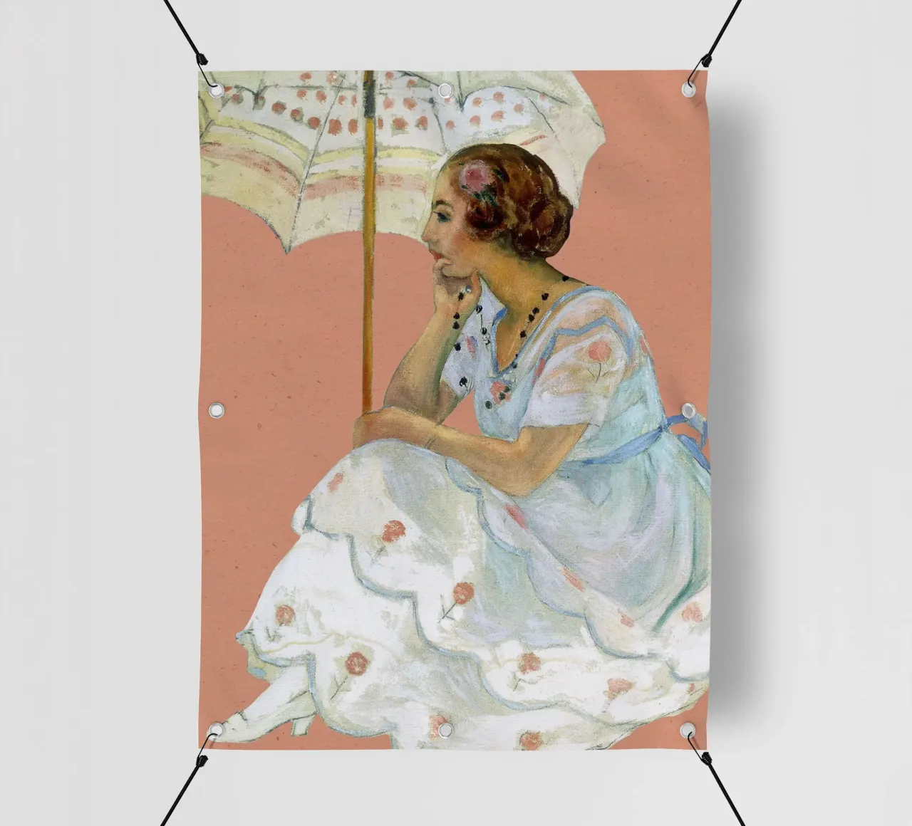 Giovane donna con ombrello, Saint Maxime ll telo in pvc da Roy Terrell