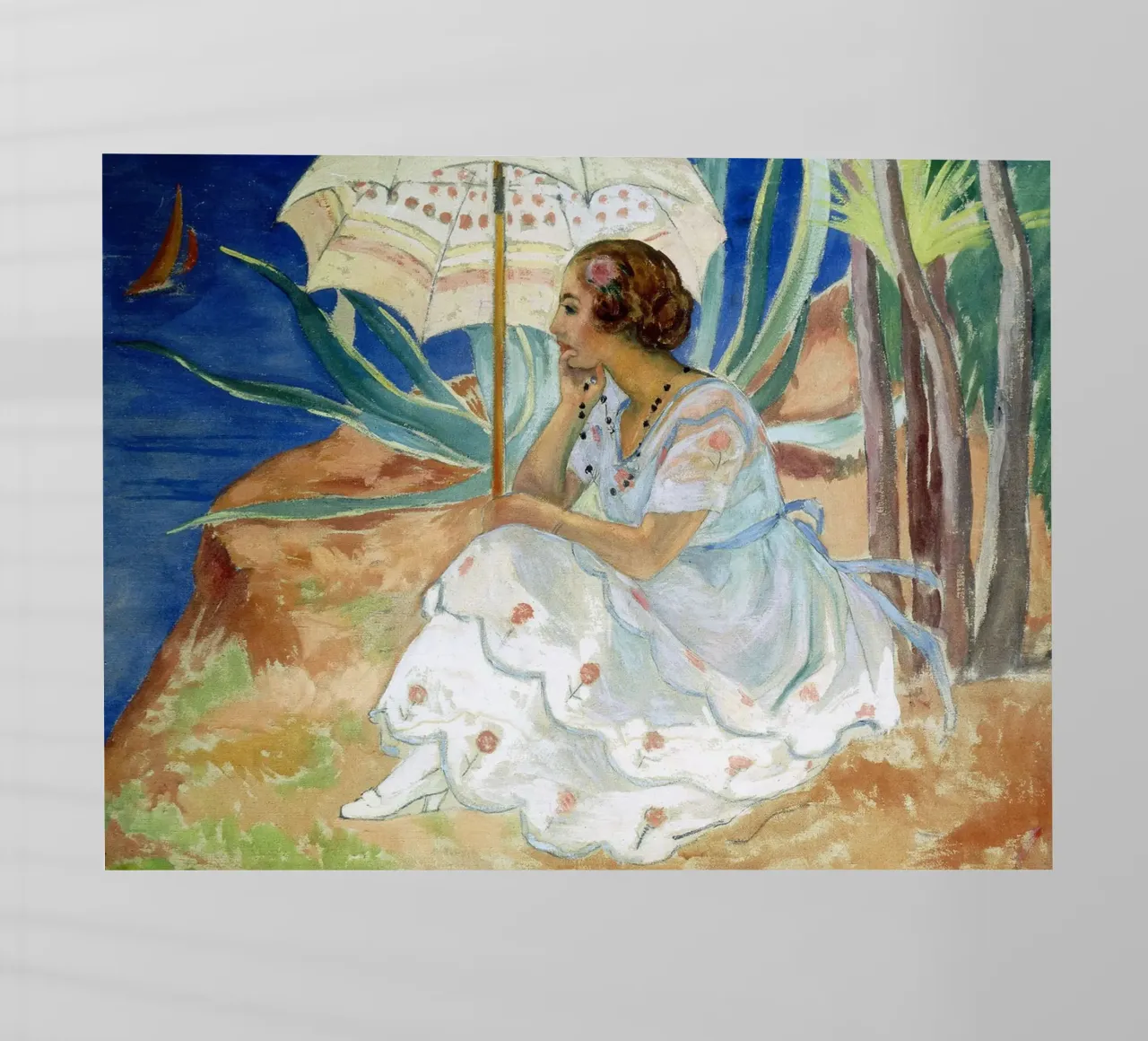 Giovane donna con ombrello, Saint Maxime pellicola backlit da Roy Terrell