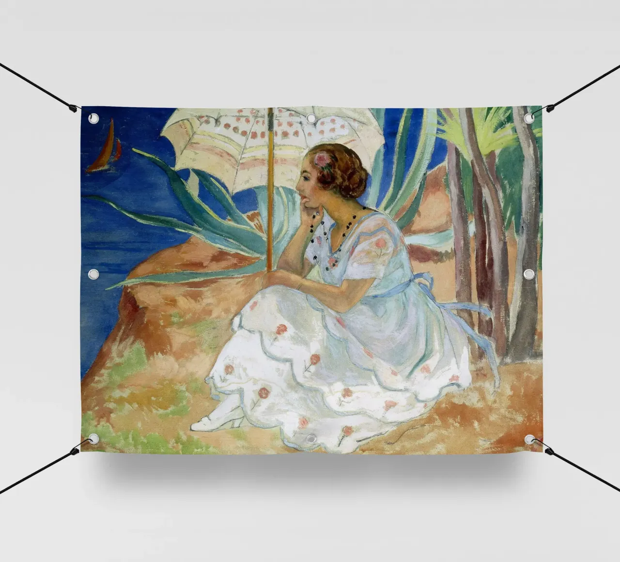 Giovane donna con ombrello, Saint Maxime telo in pvc da Roy Terrell
