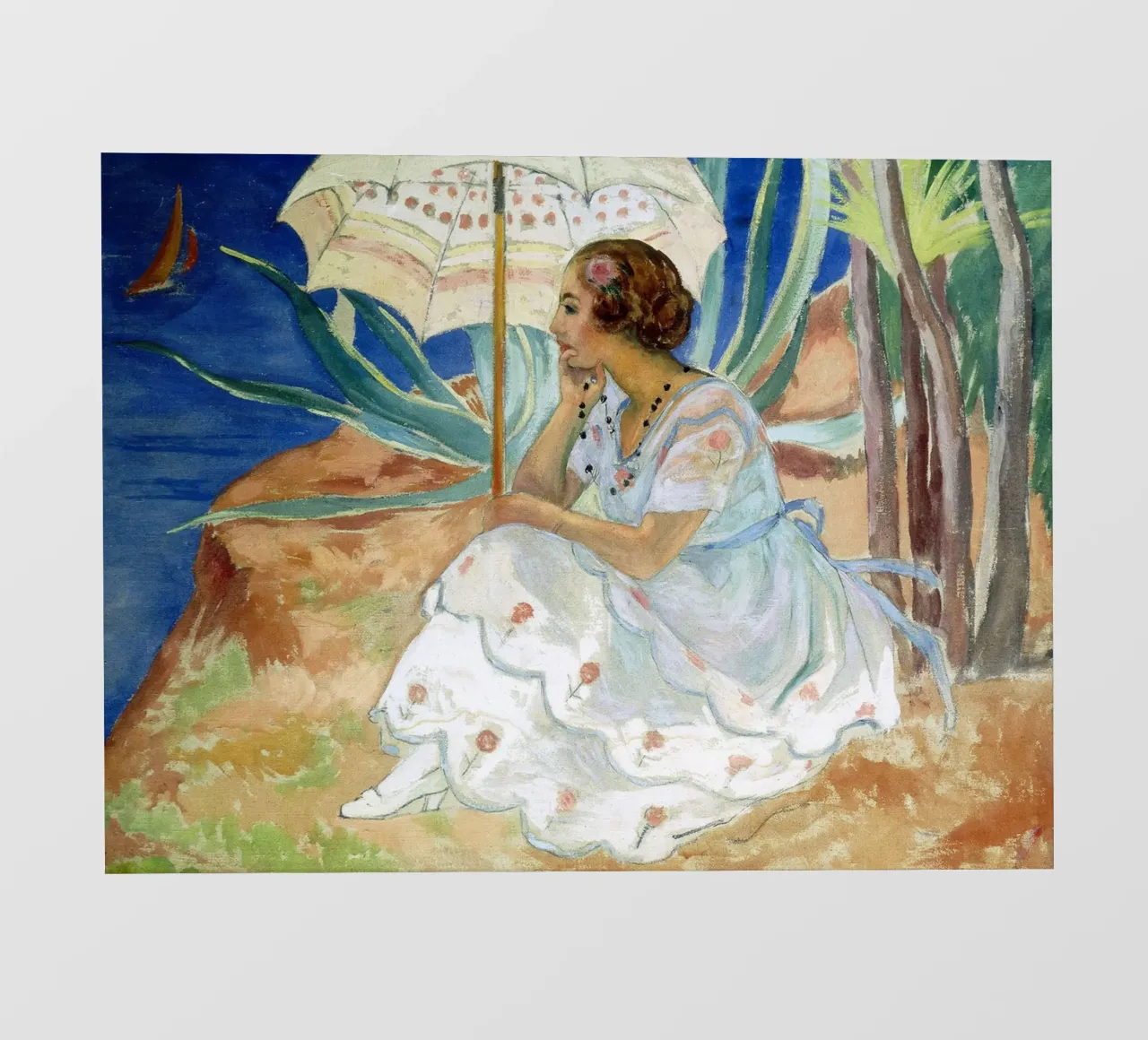 Giovane donna con ombrello, Saint Maxime telo in pvc da Roy Terrell