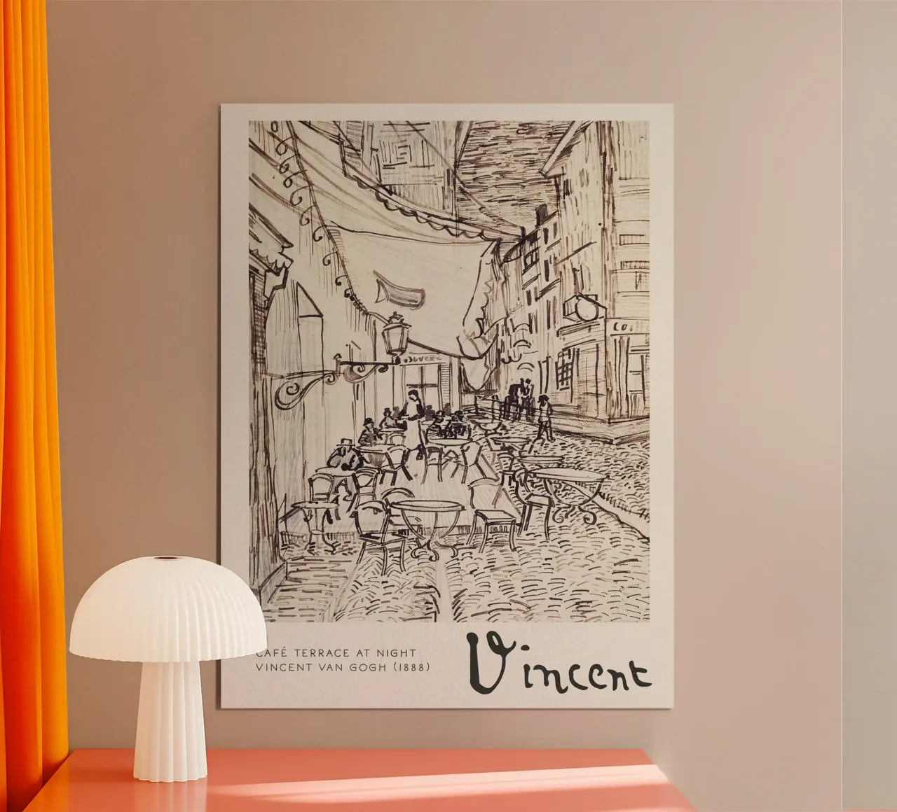 Schizzo di studio per la terrazza di un caffè di notte, 1888 poster con telaio in legno da Roy Terrell