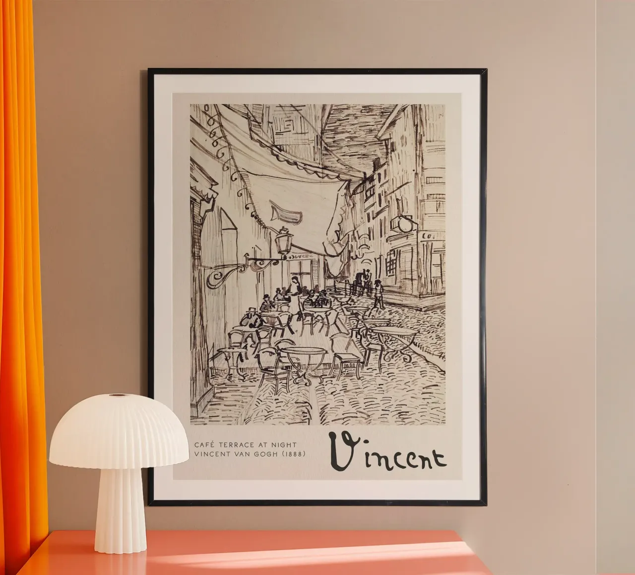 Schizzo di studio per la terrazza di un caffè di notte, 1888 poster con telaio in legno da Roy Terrell
