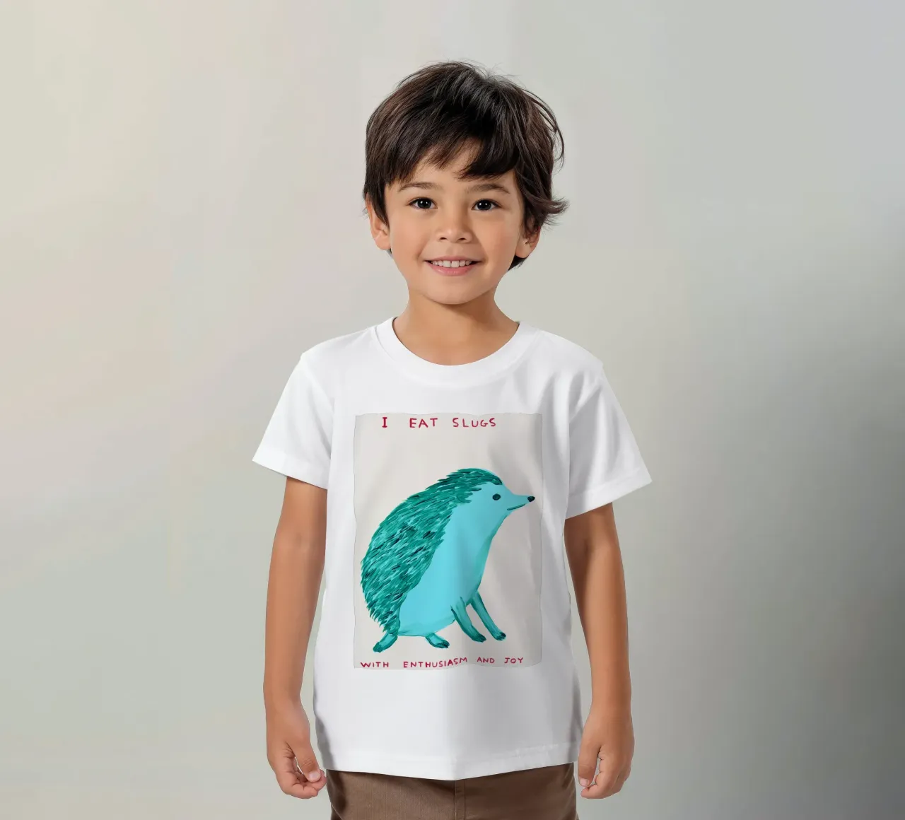 I Eat Slugs David Shrigley With Enthusiasm And Joy Poster t-shirt bambini da RANDER J