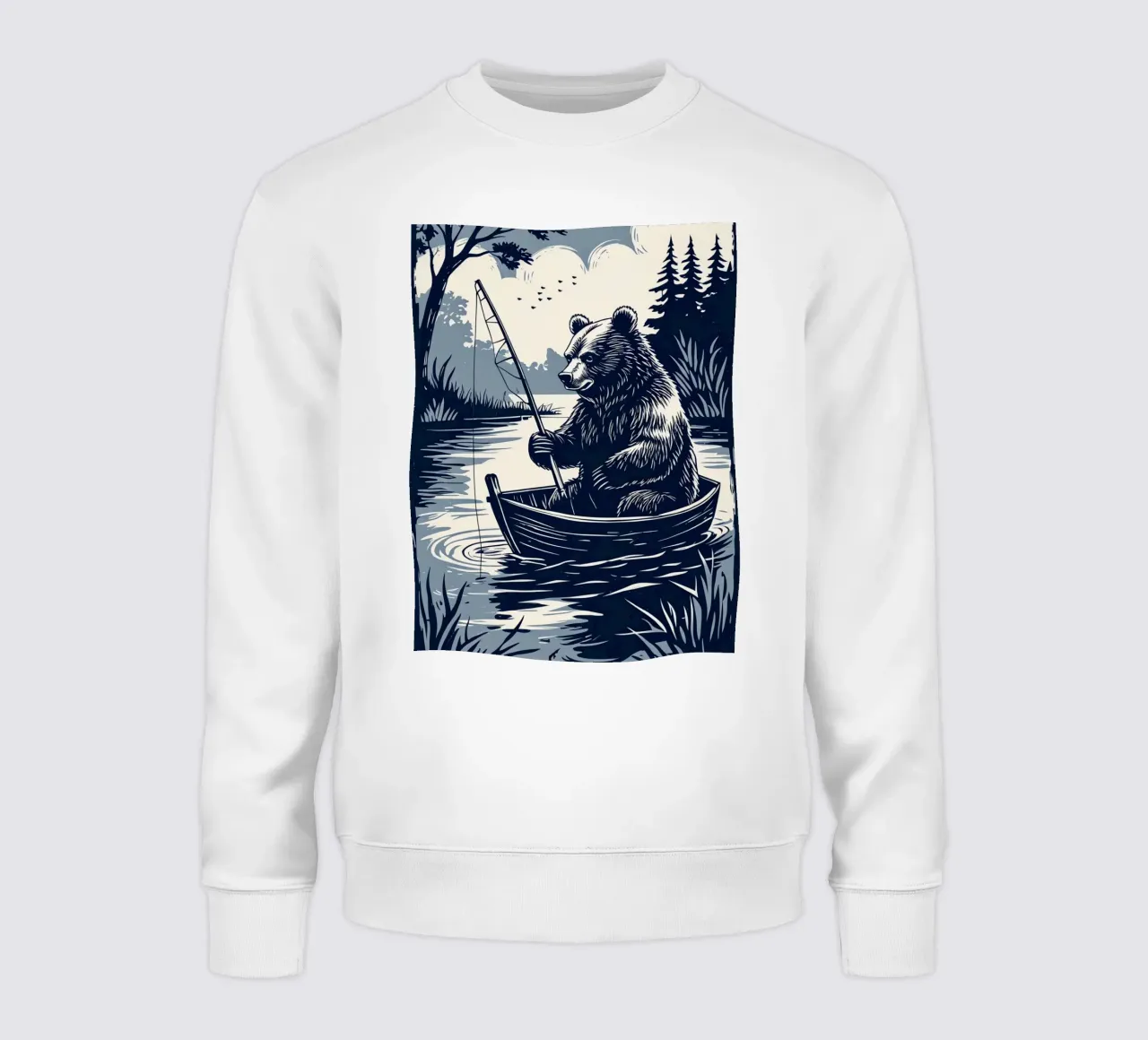 Bär beim Fischen in einem Boot Sweatshirt von DesignDoodle