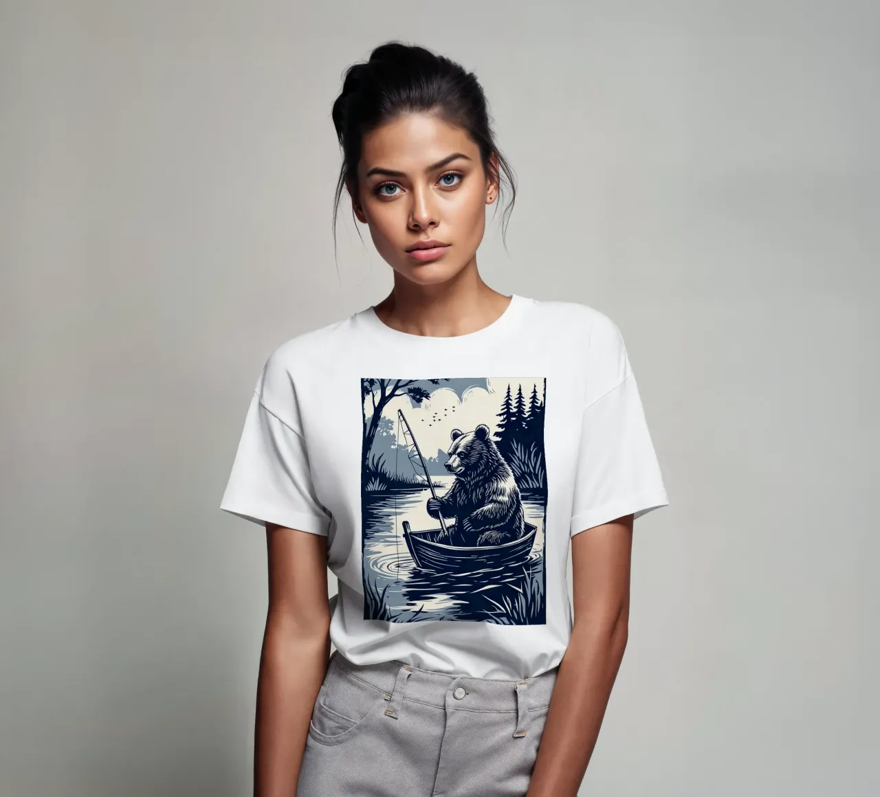 Orso che pesca in barca t-shirt da DesignDoodle