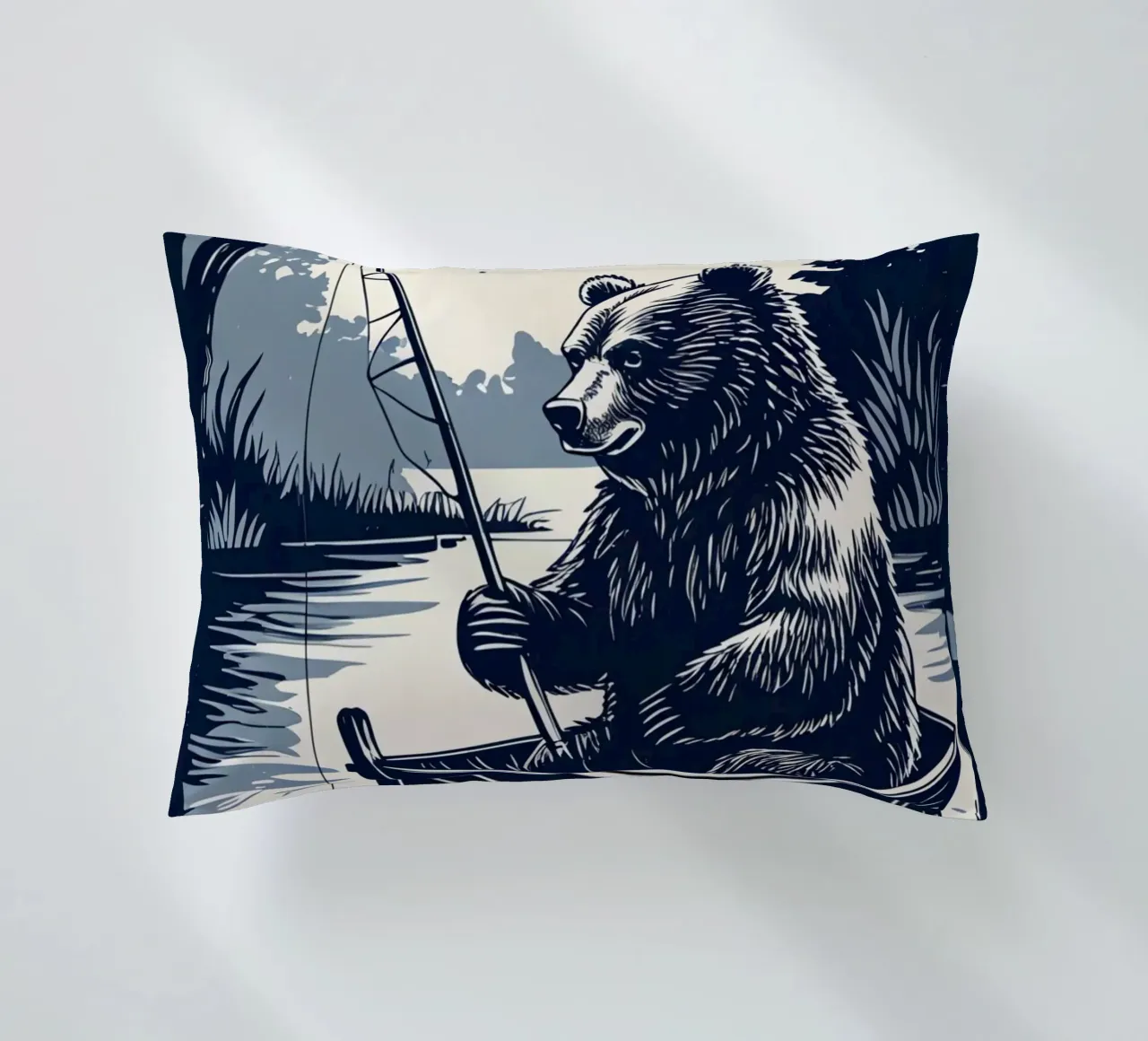 Orso che pesca in barca cuscino da DesignDoodle