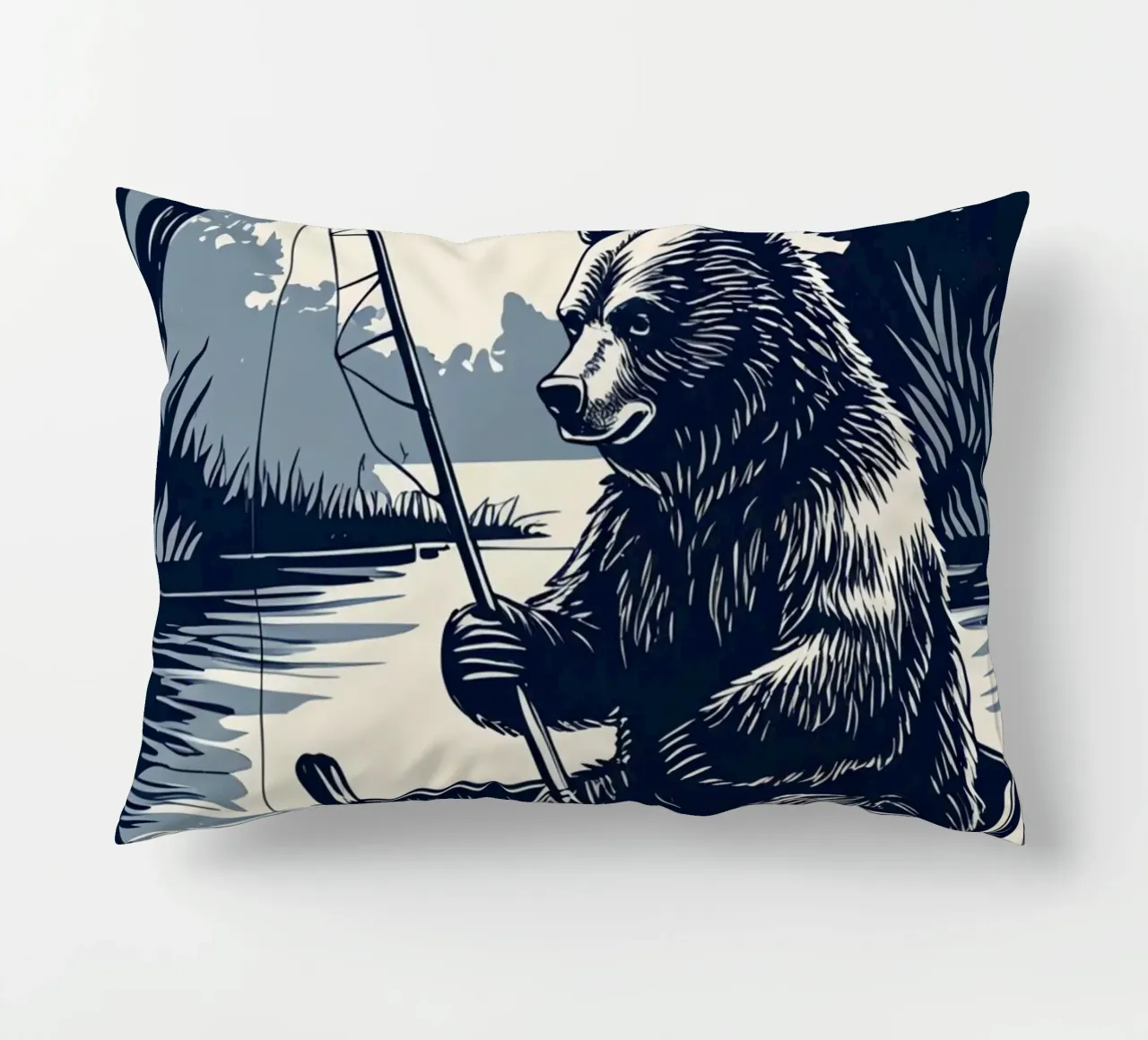 Orso che pesca in barca cuscino da DesignDoodle