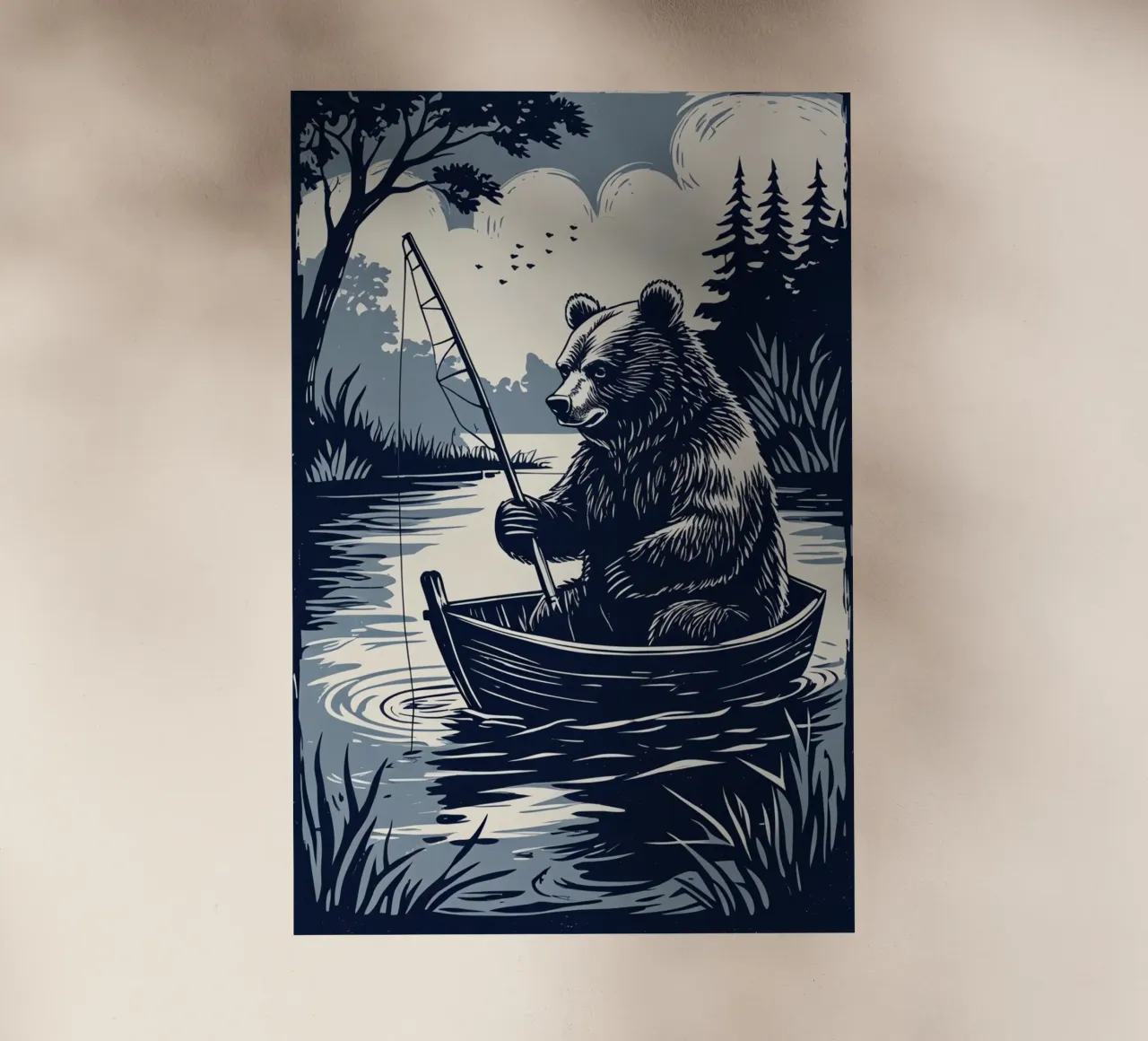 Orso che pesca in barca pellicola backlit da DesignDoodle