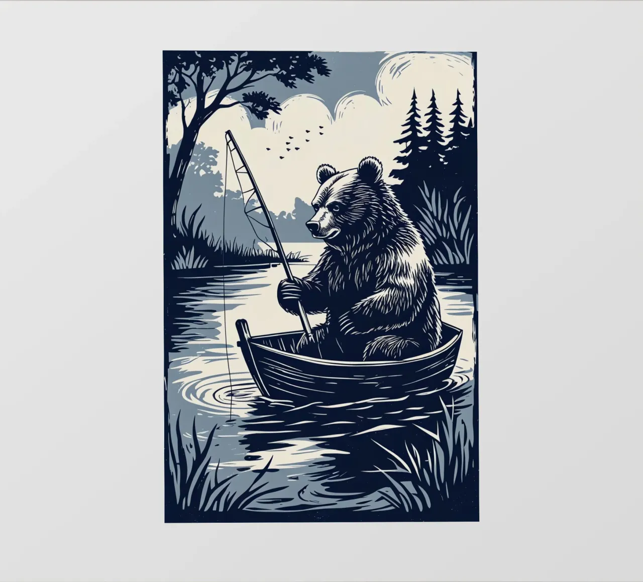 Orso che pesca in barca telo in pvc da DesignDoodle