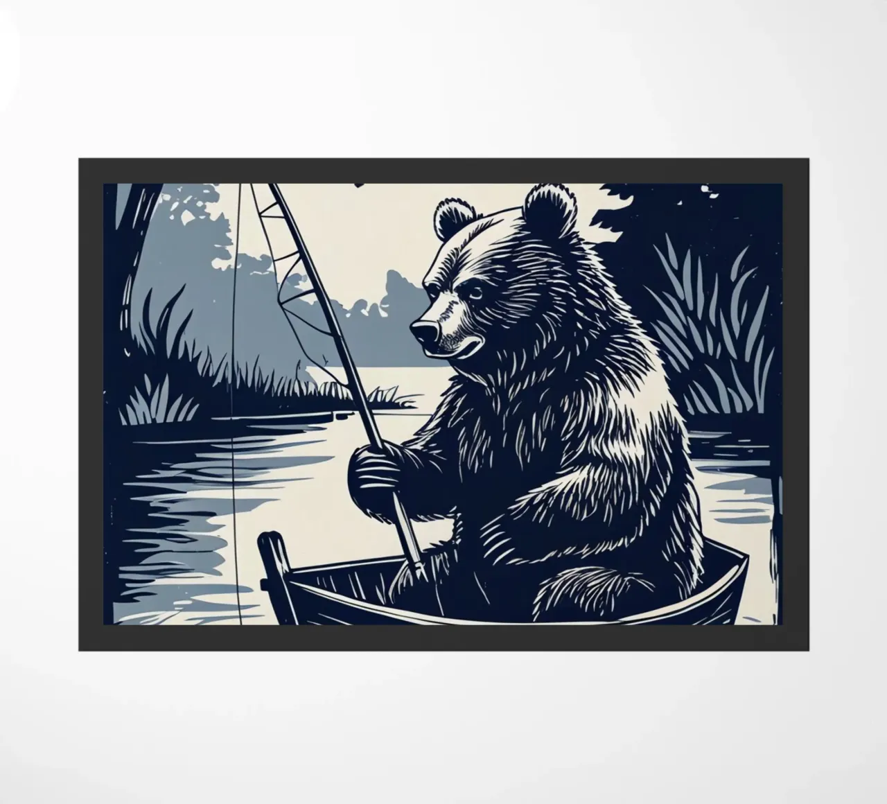 Bär beim Fischen in einem Boot Fußmatte von DesignDoodle