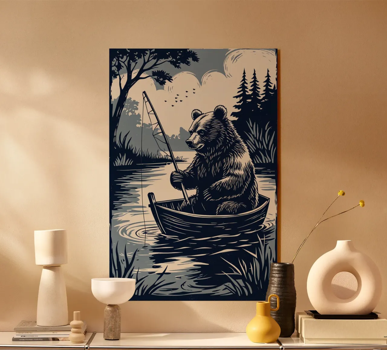 Orso che pesca in barca plexiglass da DesignDoodle