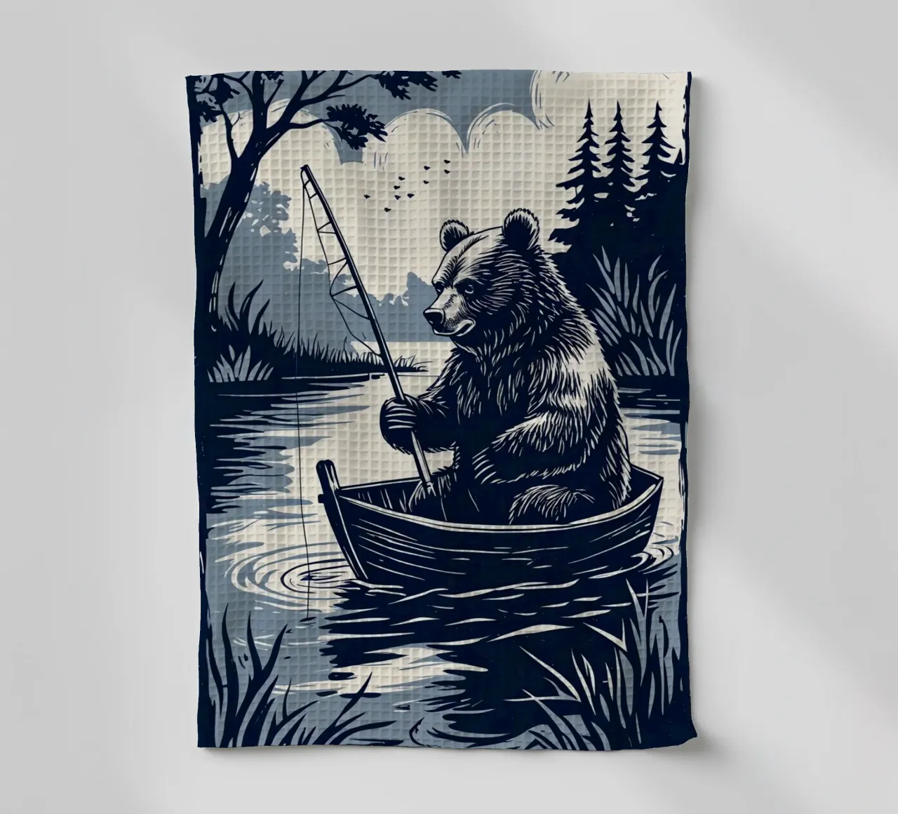 Orso che pesca in barca canovaccio da cucina da DesignDoodle