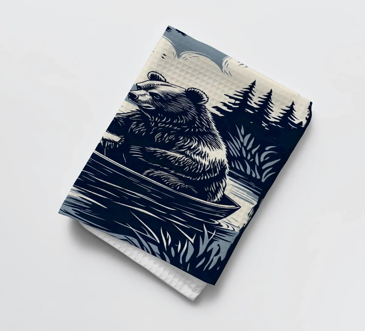 Orso che pesca in barca canovaccio da cucina da DesignDoodle