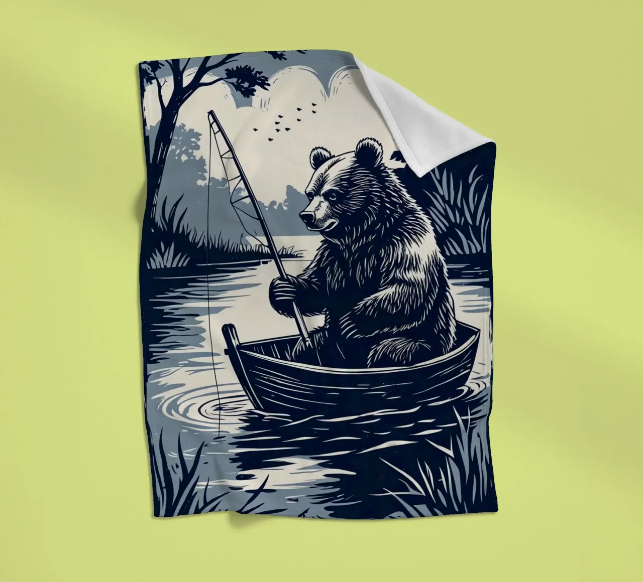 Orso che pesca in barca coperta in pile da DesignDoodle