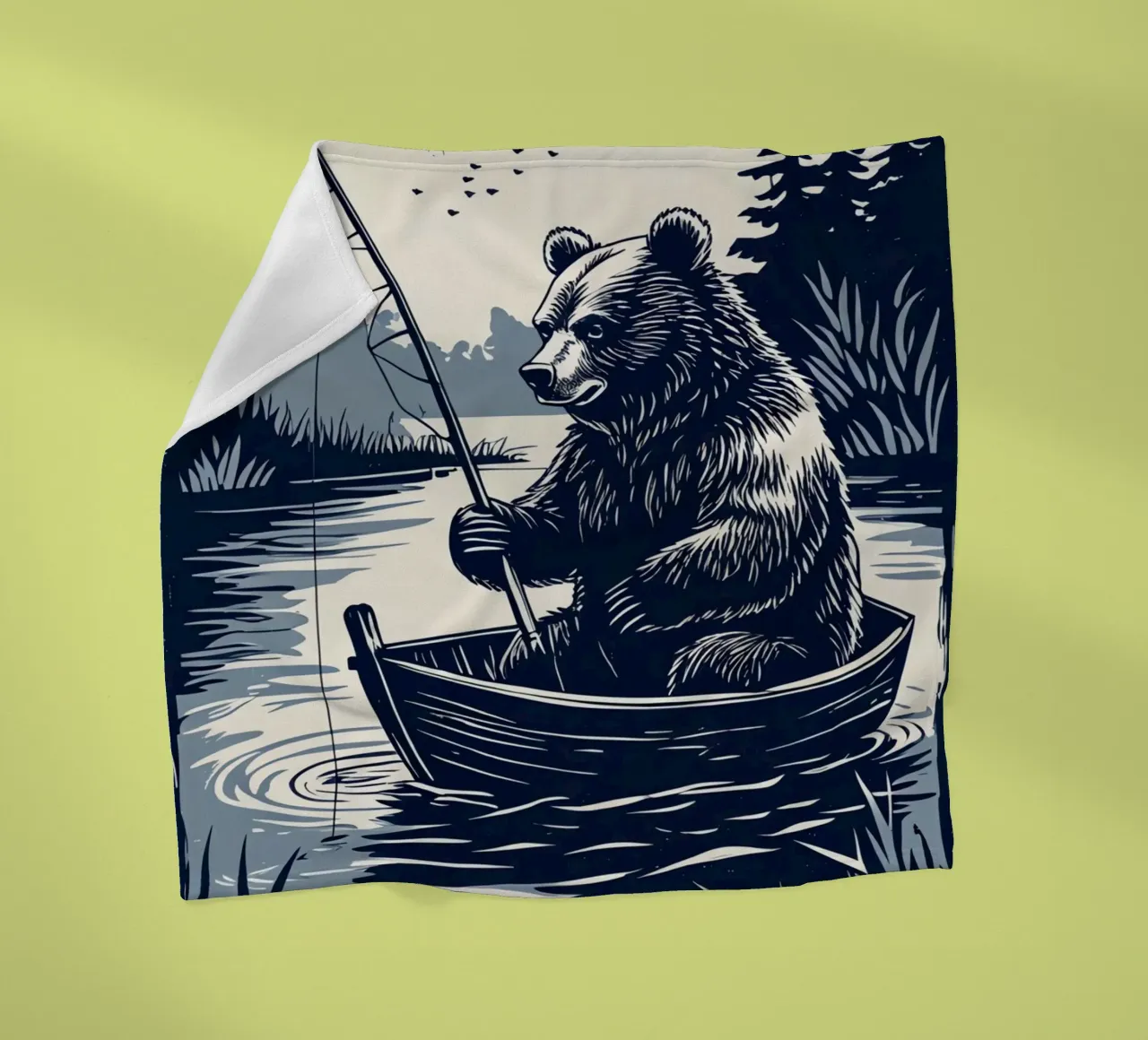 Orso che pesca in barca coperta in pile da DesignDoodle