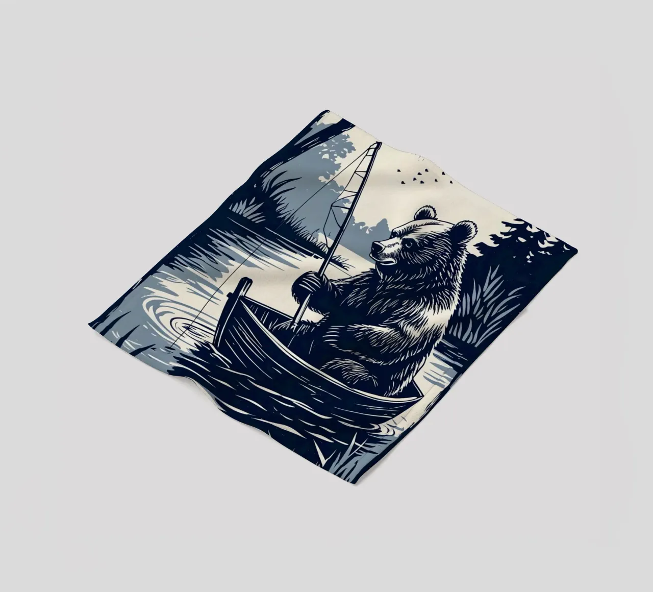 Orso che pesca in barca coperta in pile da DesignDoodle