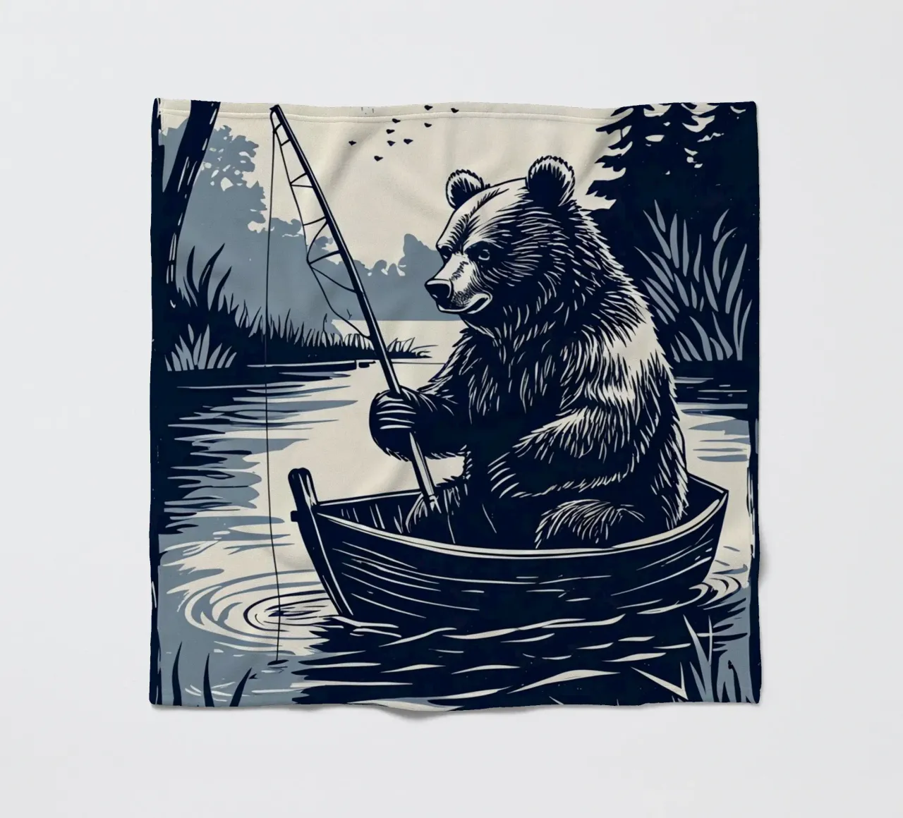 Orso che pesca in barca coperta in pile da DesignDoodle