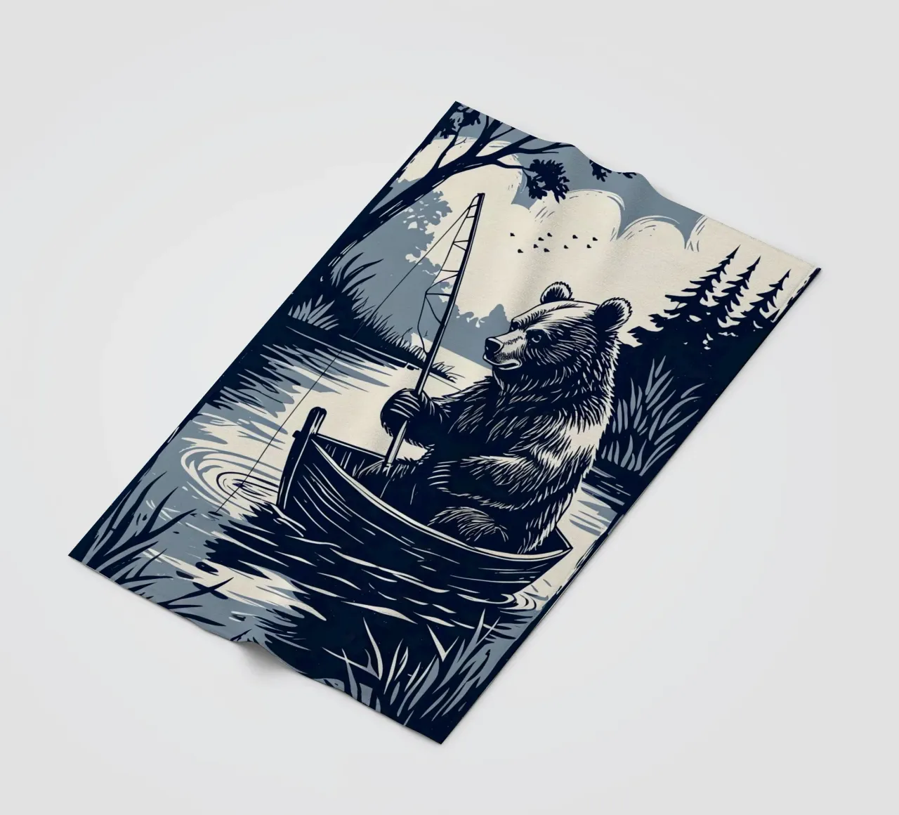 Orso che pesca in barca coperta in pile da DesignDoodle