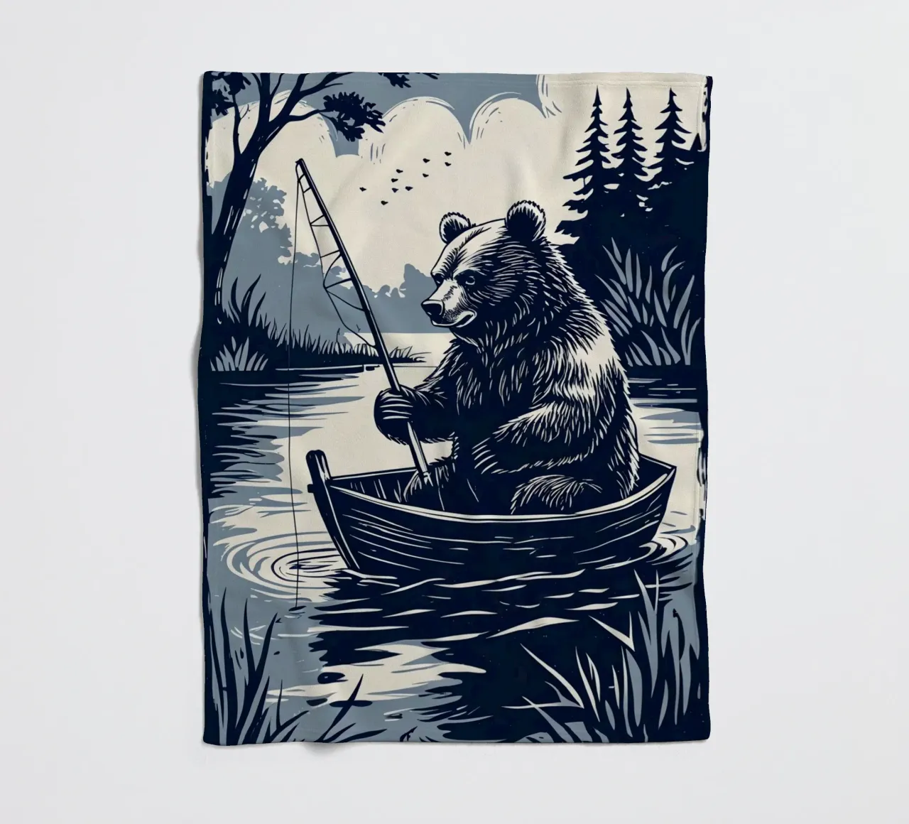 Orso che pesca in barca coperta in pile da DesignDoodle