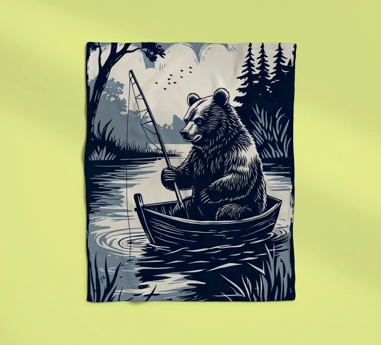 Orso che pesca in barca coperta in pile da DesignDoodle