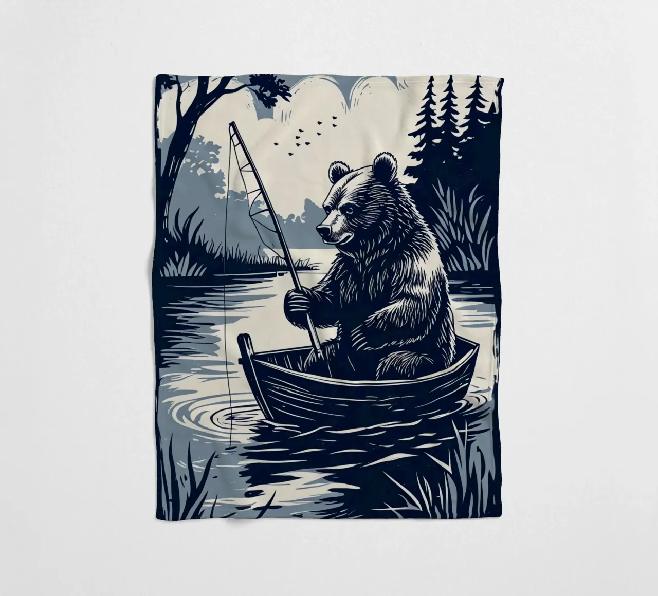 Orso che pesca in barca coperta in pile da DesignDoodle