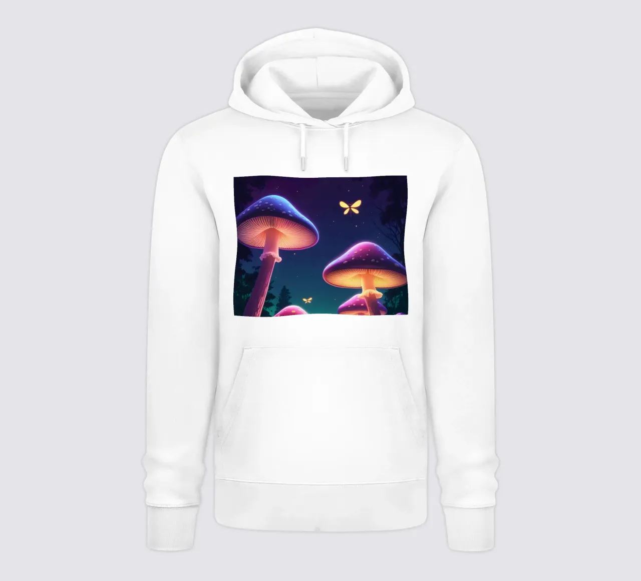 Funghi bioluminescenti e lucciole nella notte della foresta felpa con cappuccio da DesignDoodle