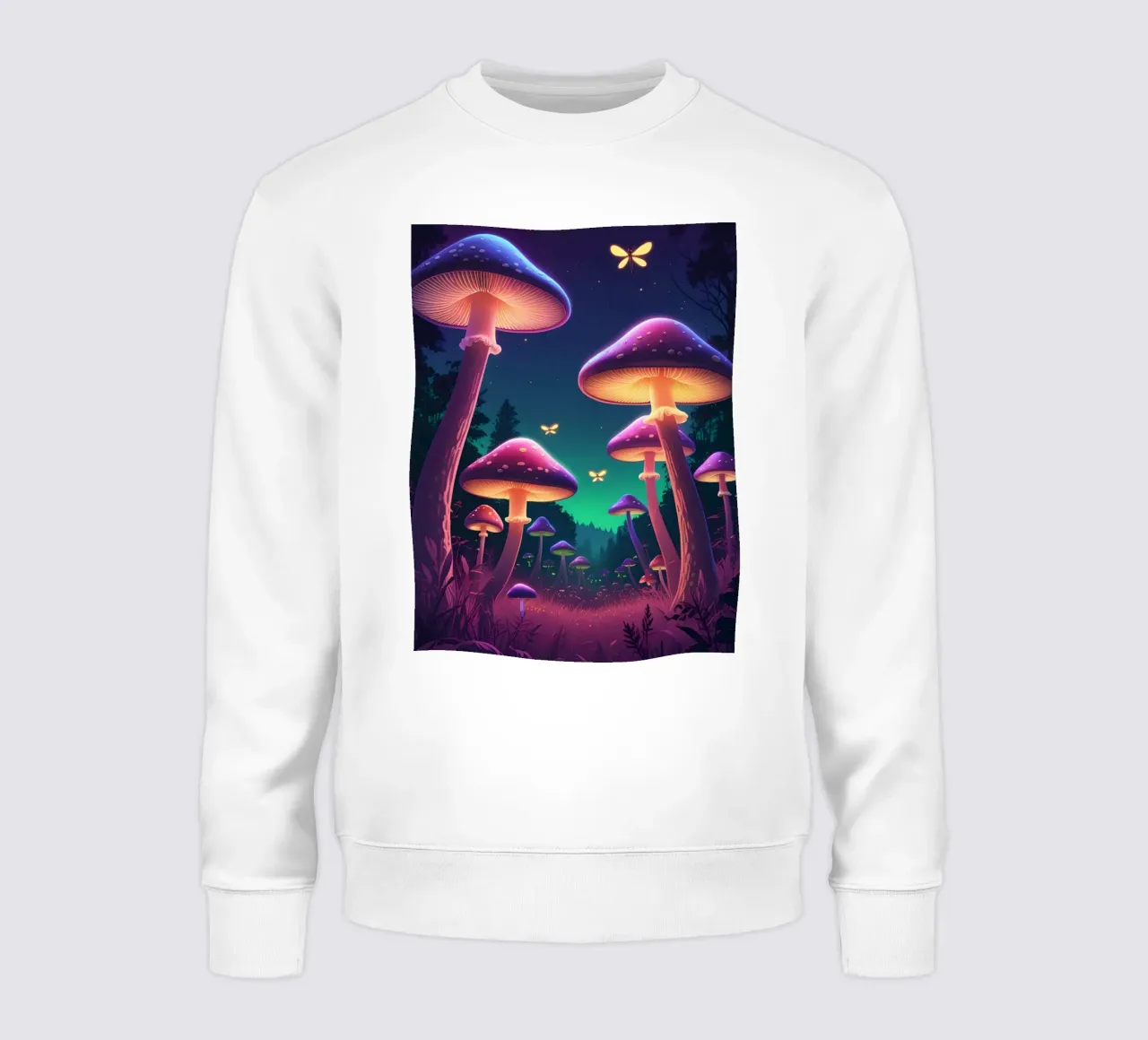 Setas bioluminiscentes y luciérnagas en la noche del bosque sudadera de DesignDoodle