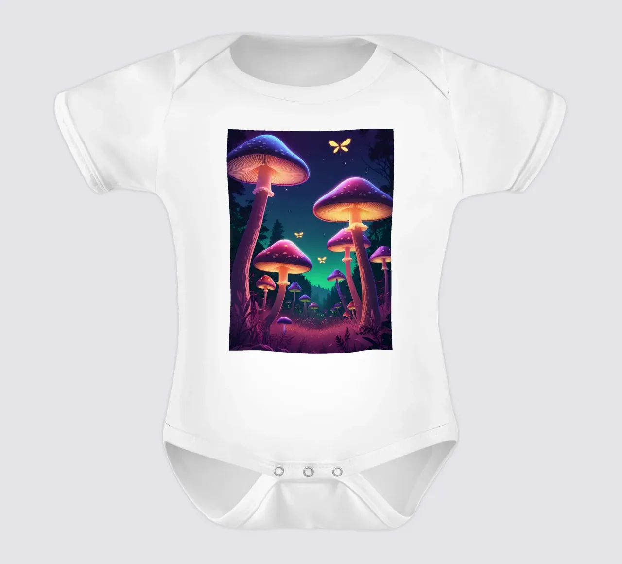 Funghi bioluminescenti e lucciole nella notte della foresta body neonato maniche corte da DesignDoodle