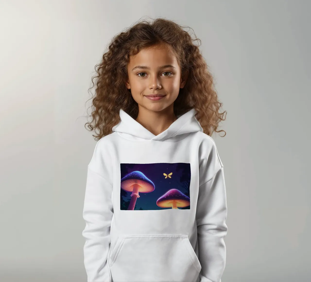 Setas bioluminiscentes y luciérnagas en la noche del bosque sudadera con capucha para niño de DesignDoodle