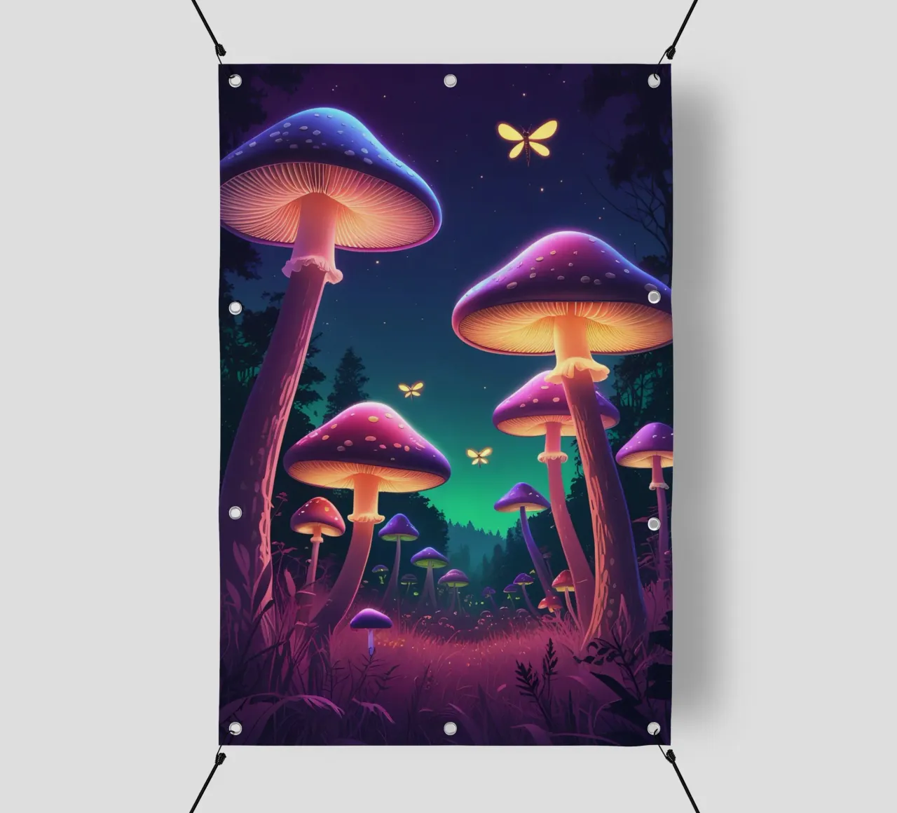 Funghi bioluminescenti e lucciole nella notte della foresta telo in pvc da DesignDoodle