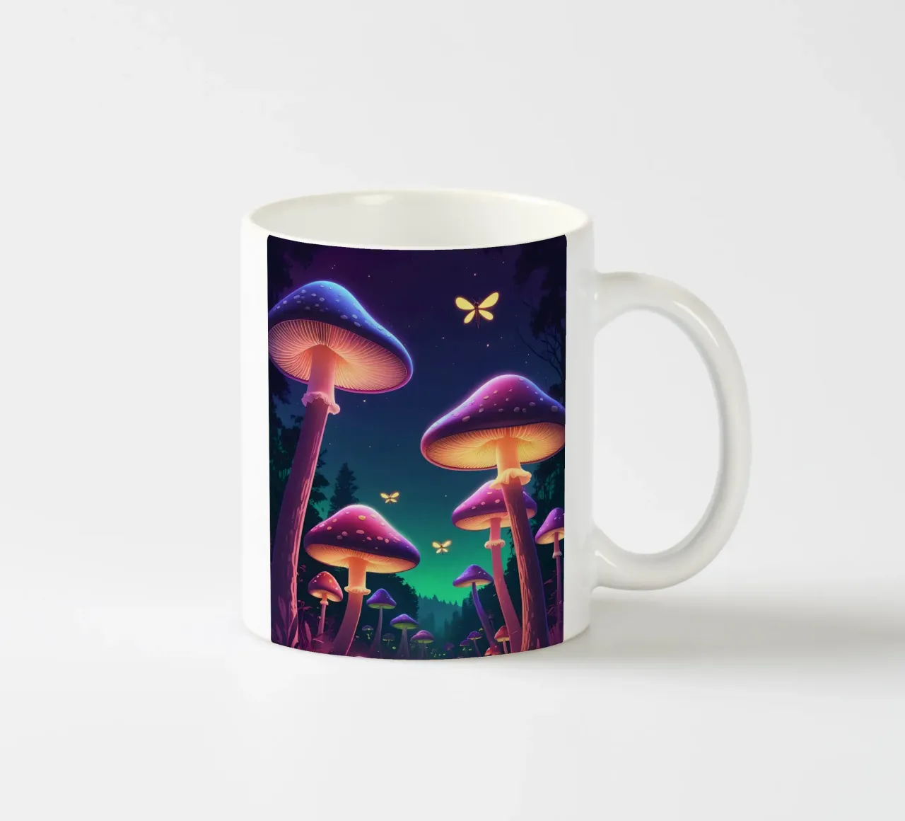 Funghi bioluminescenti e lucciole nella notte della foresta tazza in ceramica da DesignDoodle