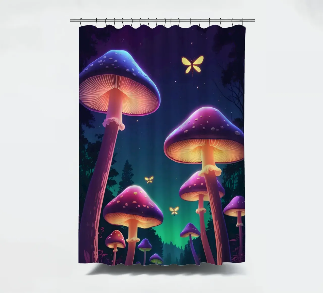 Funghi bioluminescenti e lucciole nella notte della foresta tenda da doccia da DesignDoodle