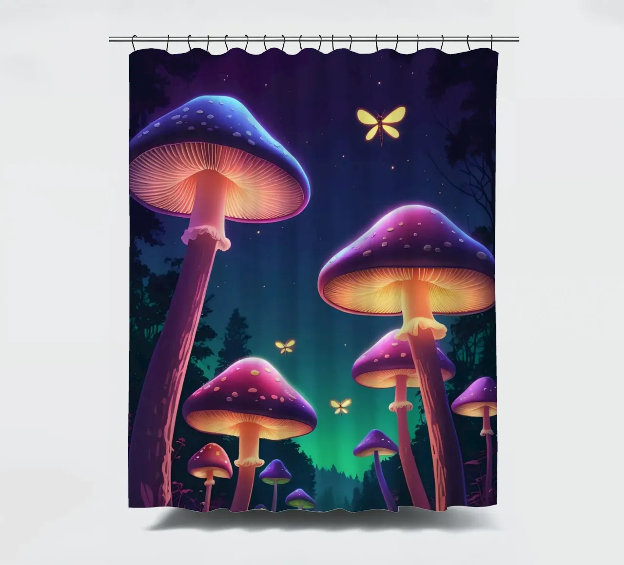 Funghi bioluminescenti e lucciole nella notte della foresta tenda da doccia da DesignDoodle