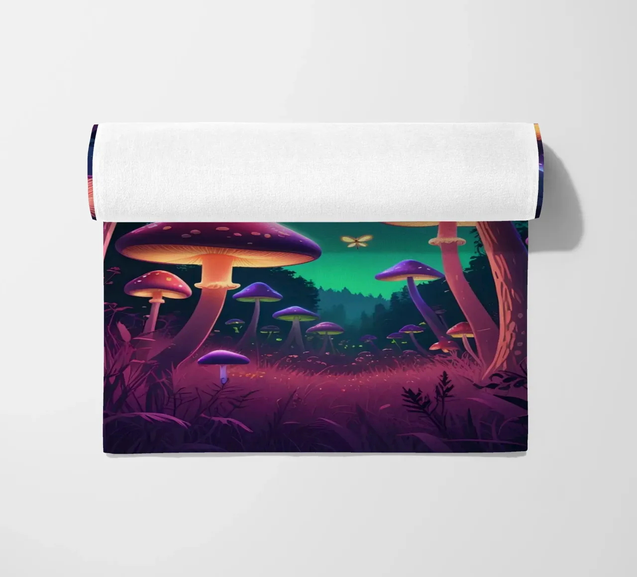 Funghi bioluminescenti e lucciole nella notte della foresta telo mare da DesignDoodle